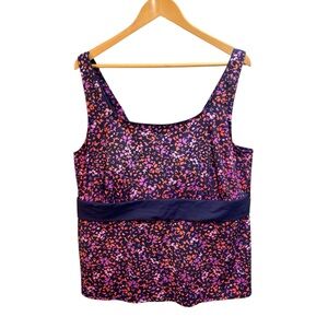 Lands End Tankini Top Women Size 22W Adjustable Straps Built In Bra Beach Floral